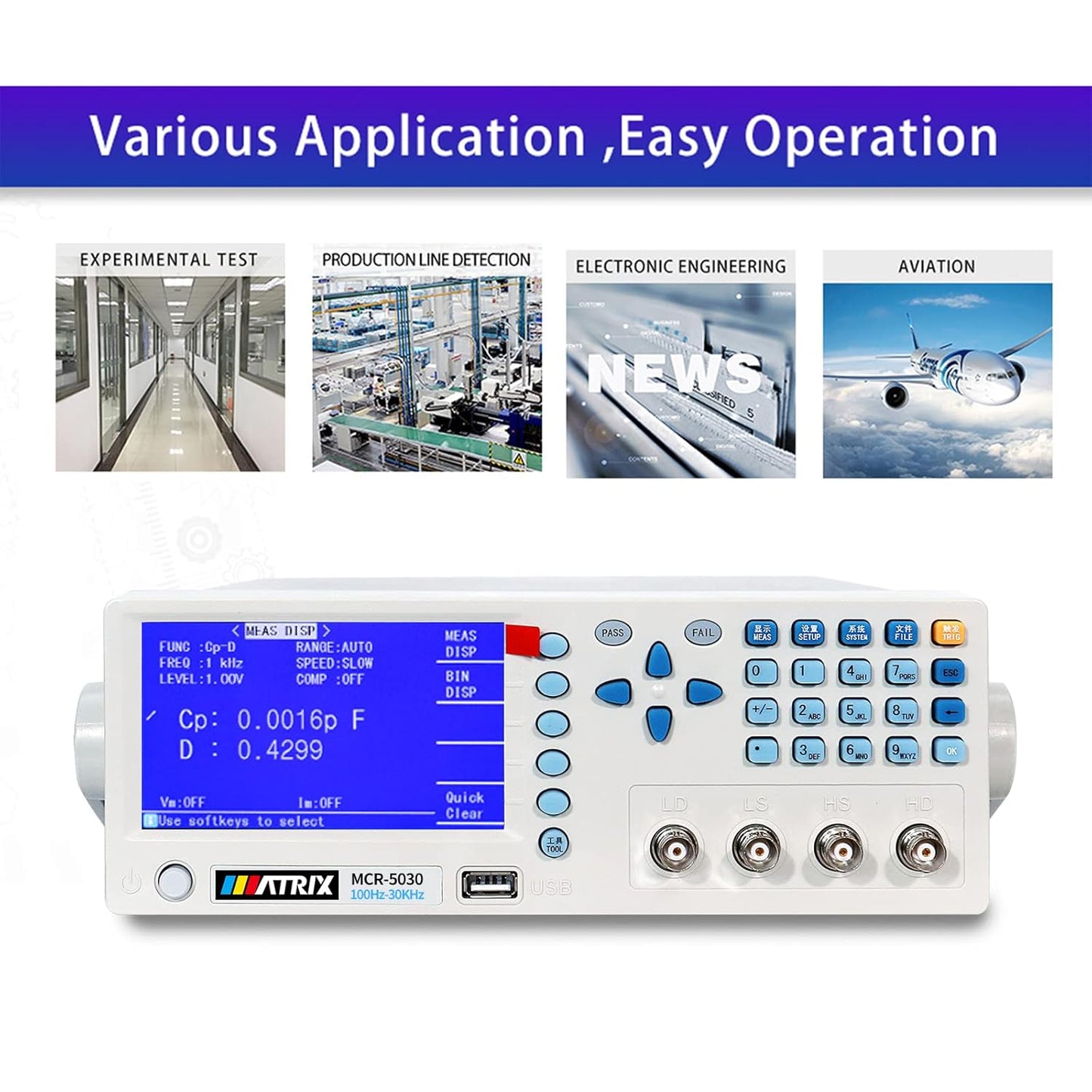 MATRIX MCR-5030 Benchtop LCR Meter Precision Digital Lab Tester for apacitance Ground Insulation Resistance Inductance Accuracy 0.1% Test Measure Inspect Multimeter （100Hz-30kHz）