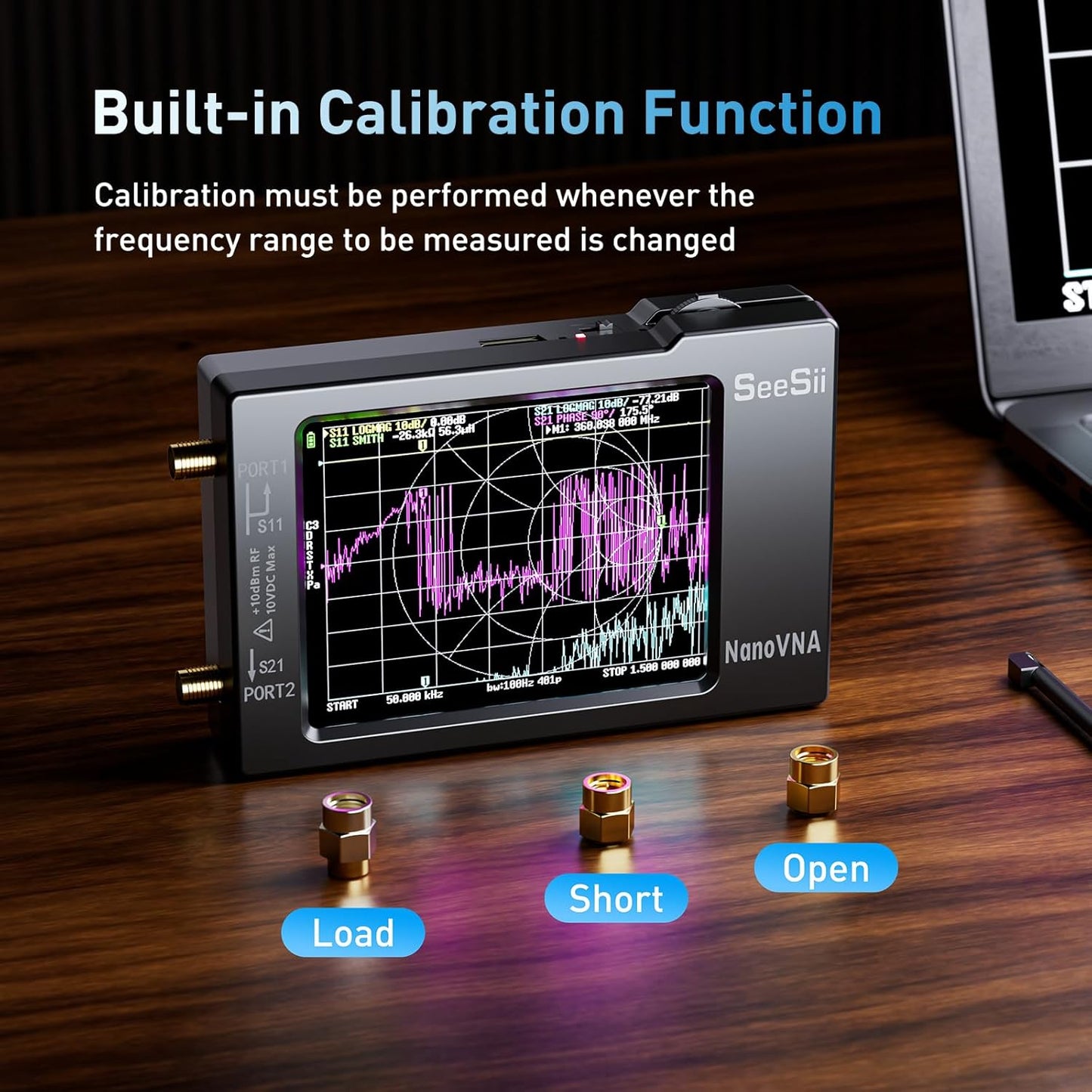 SEESII Nanovna-H Vector Network Analyzer with SMA Adapter, HW3.6 10KHz-1.5GHz MF HF VHF UHF Antenna Analyzer, Measuring S Parameters, Voltage Standing Wave Ratio,Phase,Delay,Smith Chart