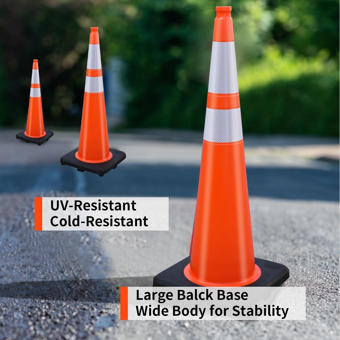BESEA 8 Pack 36” Traffic Cones, Orange PVC Safety Cones with 6" + 4" Reflective Collars, Heavy Duty Weighted Base for Parking, Roadway & Construction Zone Control