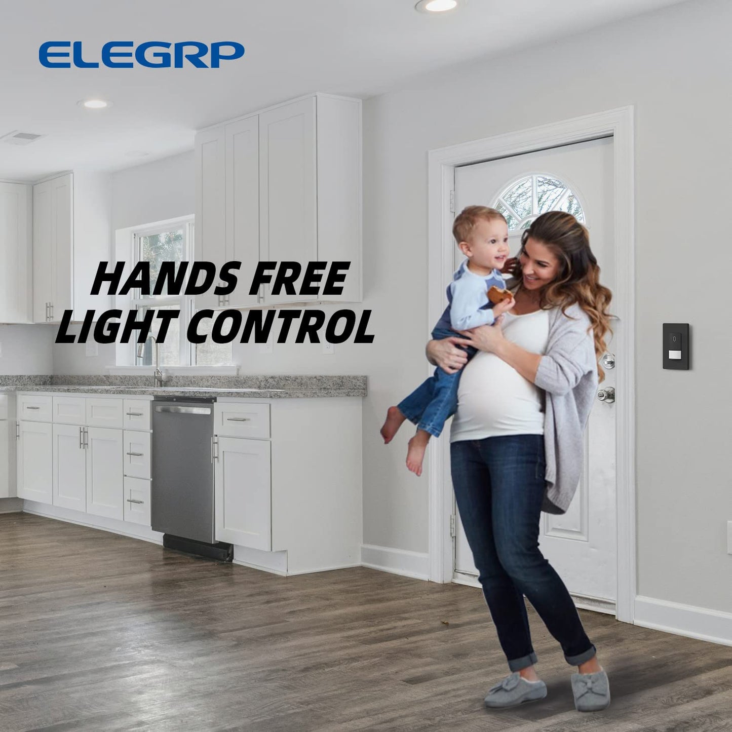 ELEGRP Occupancy Motion Sensor Light Switch, PIR Infrared Motion Activated Wall Switch, No Neutral Wire, Single Pole for CFL/LED/Incandescent Bulb, Wall Plate Included, UL Listed (6 Pack, Matte Black)