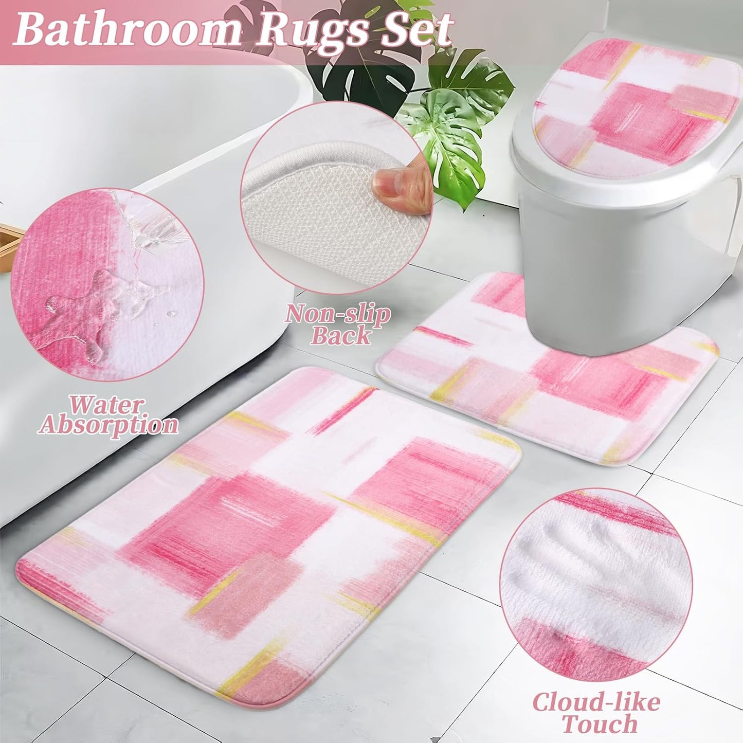 Bathroom Accessories Set - 26PCS Pink Bathroom Set, Bathroom Accessory Set with Shower Curtain and Rugs and Bathtub Mats for Home