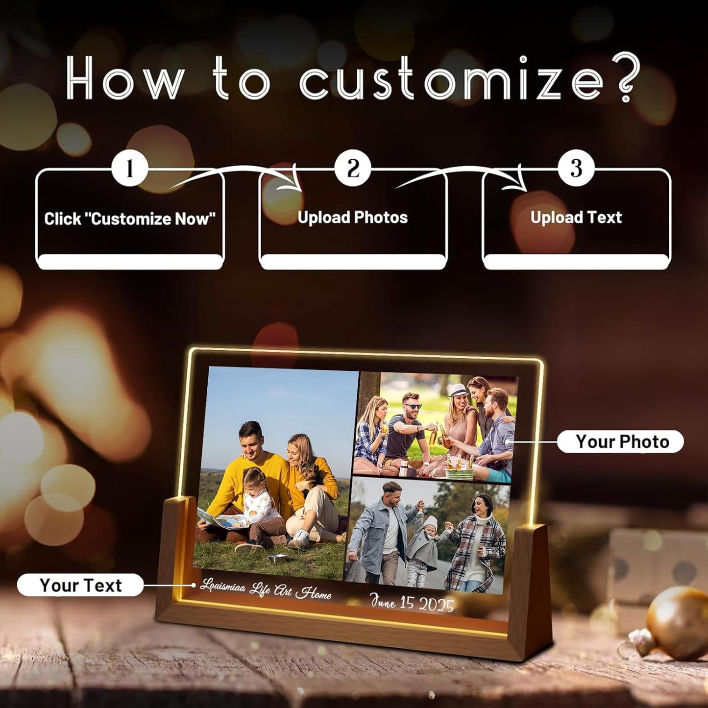 LOUISMIAA Customized Picture Frames with Night Light,Decorative Plaque Anniversary Birthday Mother’s Day Father’s Day Valentine’s Personalized Gifts for Boyfriend Girlfriend Couple Wife Women Same Day Shipping