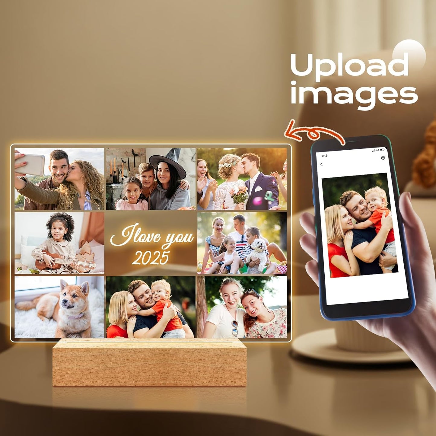 Custom Picture Frames with Photo, Personalized Photo Frame with Night Light, Customized Picture Frame, Personalized Christmas Birthday Gifts for Women, Men, Mom, Dad, Baby, Kid, Pet, Friend, Family