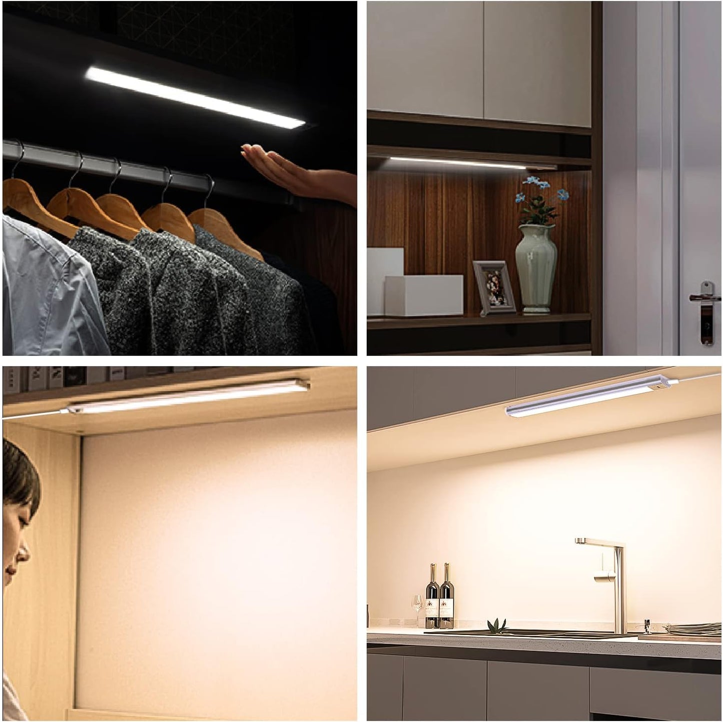 VST Hand Wave Activated Under Cabinet Lights Plug in, Closet Lights, Stepless Dimming Lighting for Kitchen Shelf Cupboard Closet Workbench (12in 3Pack 4000K)