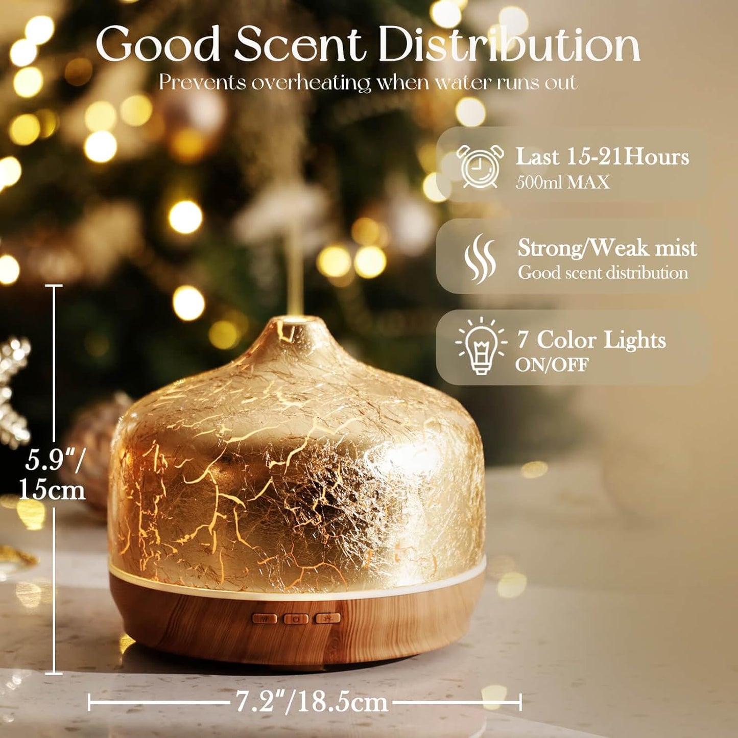Porseme 500ml Essential Oil Diffuser Gold Plated Glass Aromatherapy Ultrasonic Humidifier - Auto Shut-Off, BPA Free for Home Hotel Yoga SPA Gift