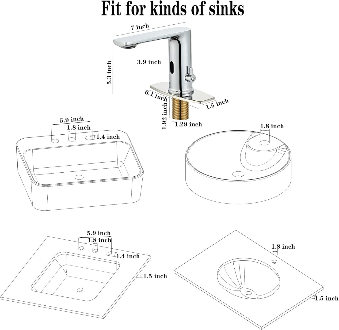 Quick Install Sink Chrome Motion Sensor Faucet.Touchless Mixer with Water Efficiency CEC.DOE Certified.NO Wiring Needded