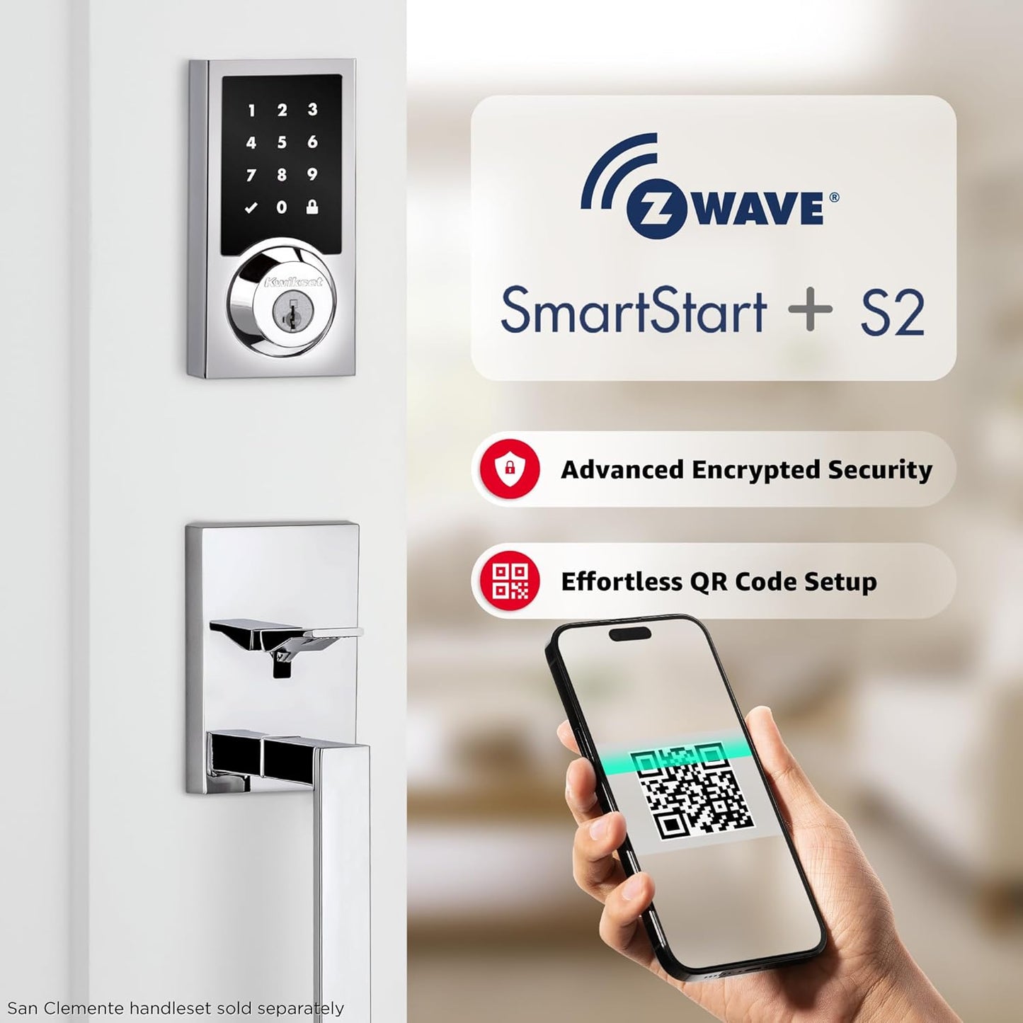 Kwikset HomeConnect 918 Contemporary Z-Wave Long Range Enabled Touchscreen Lock Works with Ring Alarm, Samsung SmartThings Hub Required, Sold Separately in Polished Chrome