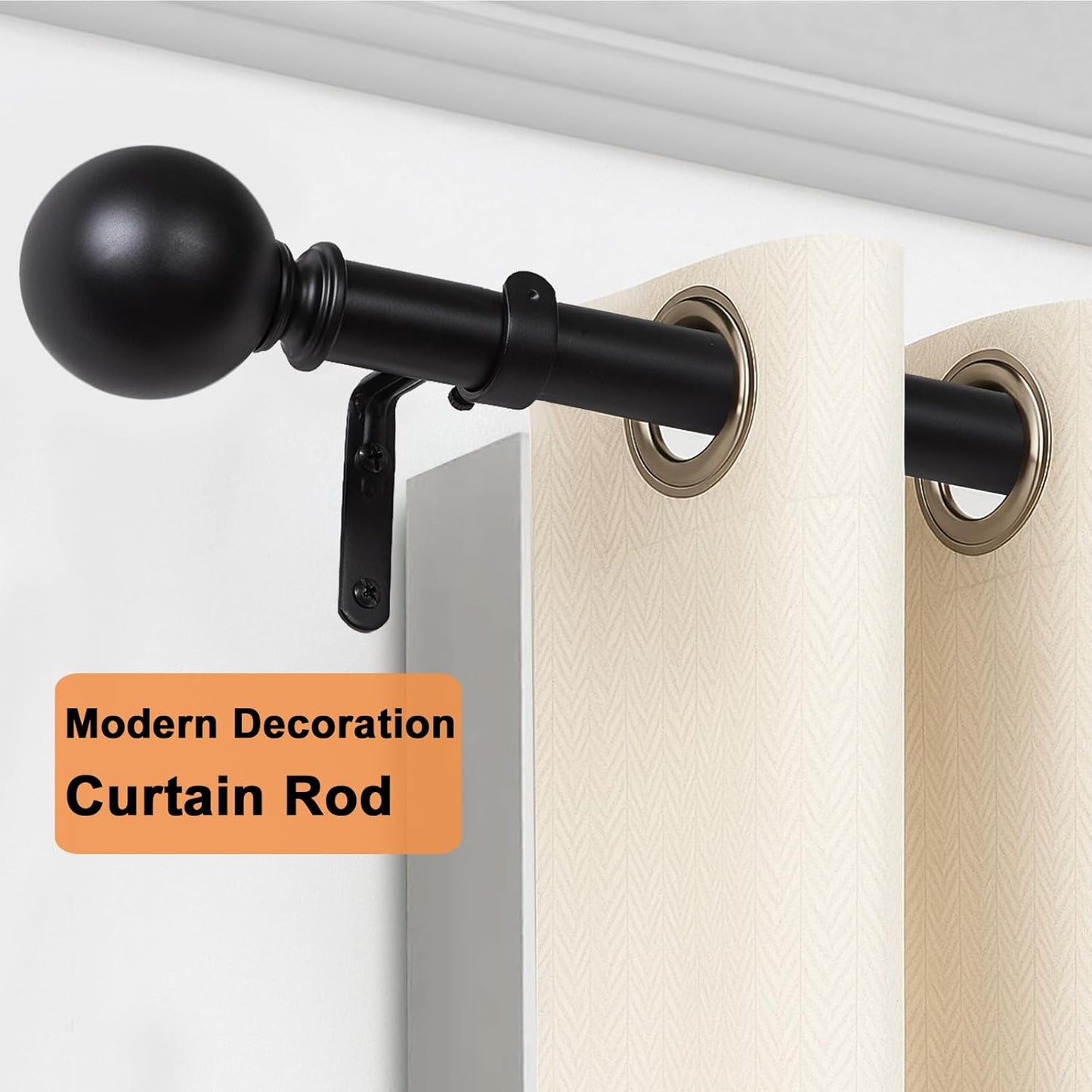 Black Curtain Rods for Windows 18 to 145 inches, 1 Inch Modern Metal Drapery Rods, Adjustable Heavy Duty Curtain Pole with Round Finials(18"-145"Black)