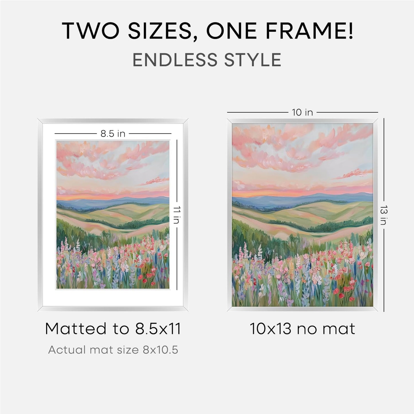 Homeforia 10x13 Picture Frame Silver, High End Metal 10x13 Frames with Mat 8.5x11, 10 x 13 Silver Poster Frames Matted to 8.5 x 11 inch Photo, 10by13 Hanging Frames, Tempered Glass, Wall Kit, Set of 1