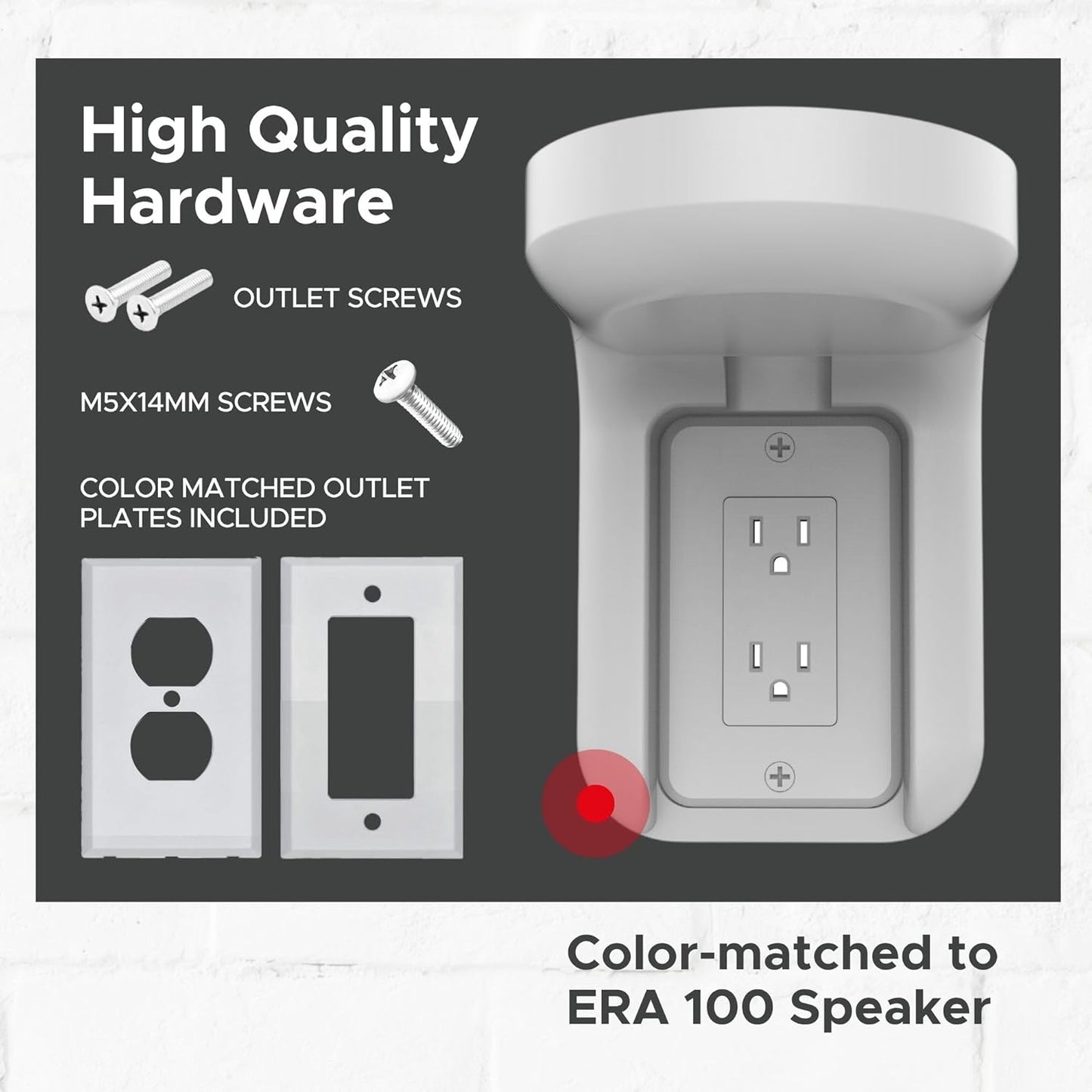 Sound Bass ERA100 Shelf Wall Outlet AC, White, Home, Compatible with Sonos ERA 100, Plug Mount Organizer, Bathroom, Kitchen, Bedrooms, Cord Management, Easy Installation, Mounting Kit Included