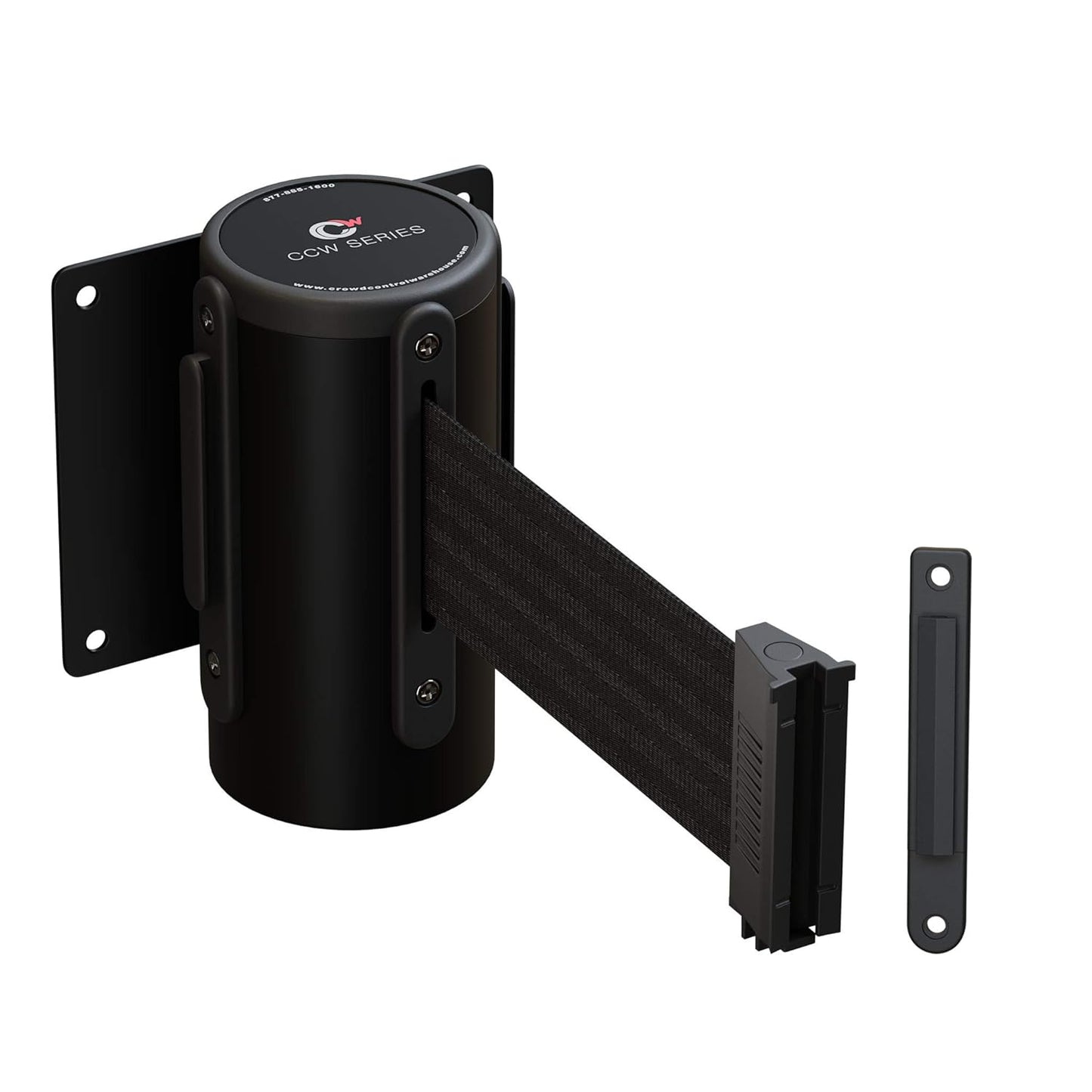 Crowd Control Warehouse - CCW Series WMB-120 Fixed Wall Mount Retractable Belt Barrier - 11 Foot, Black Belt with Black Steel Case, Crowd Control Barriers