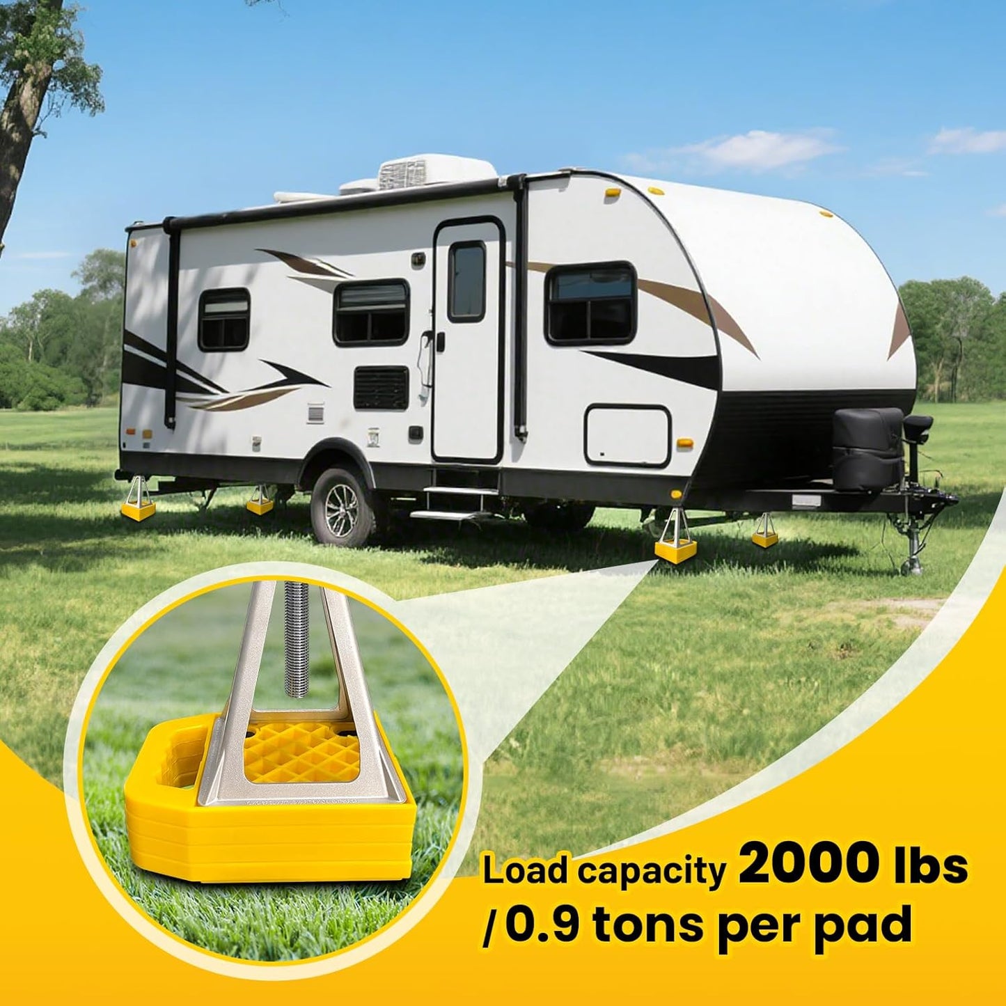 ROBLOCK RV Stabilizing Jack Pads with Anti-Slip Rubber Mats,4 Packs Sink Resistant Rv Leveling Pads with Handle, Interlocking Design RV Stabilizer Jack Blocks for Trailer Camper Motorhome, 6.5" x 6.5"