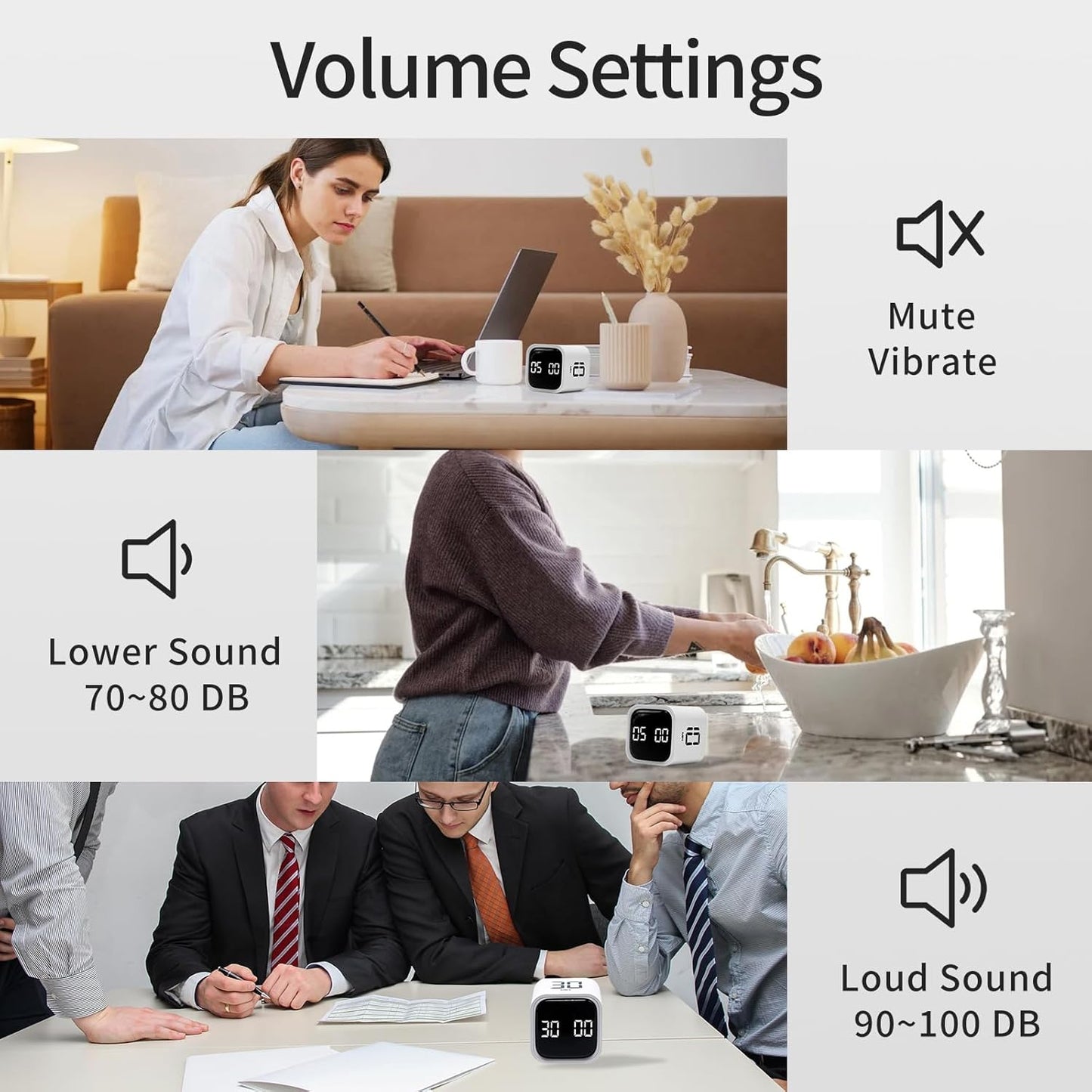 Productivity Timer Flip Gravity Sensor Cube Timer Countdown & Countup,Mute & Vibrate & Sound，5/10/30/60min & Custom Timing, Perfect for ADHD,Work,Learning,Kitchen Cooking (3, Black+White+Blue)