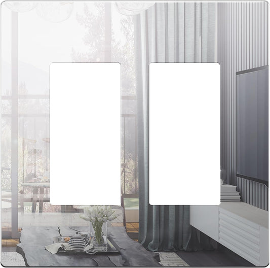 LIDER Double Decorator Wall Plate, Impact Resistant, Mirrored Acrylic, Plexiglass, Reflective Finish, Modern Upgrade, Screwless Light Switch/Outlet Cover Mid-Size 2-Gang 4.88" x 4.92 Silver