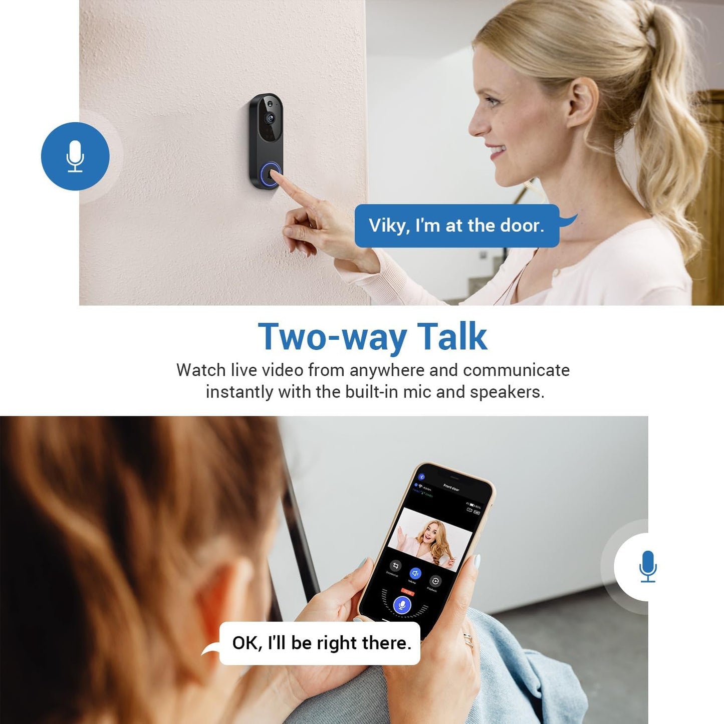 1080P Wireless Video Doorbell Camera, 2.4G WiFi Only, AI Human Detection, Indoor/Outdoor Surveillance Cam, 2-Way Talk, Night Vision, Cloud Storage (Sold Separately)