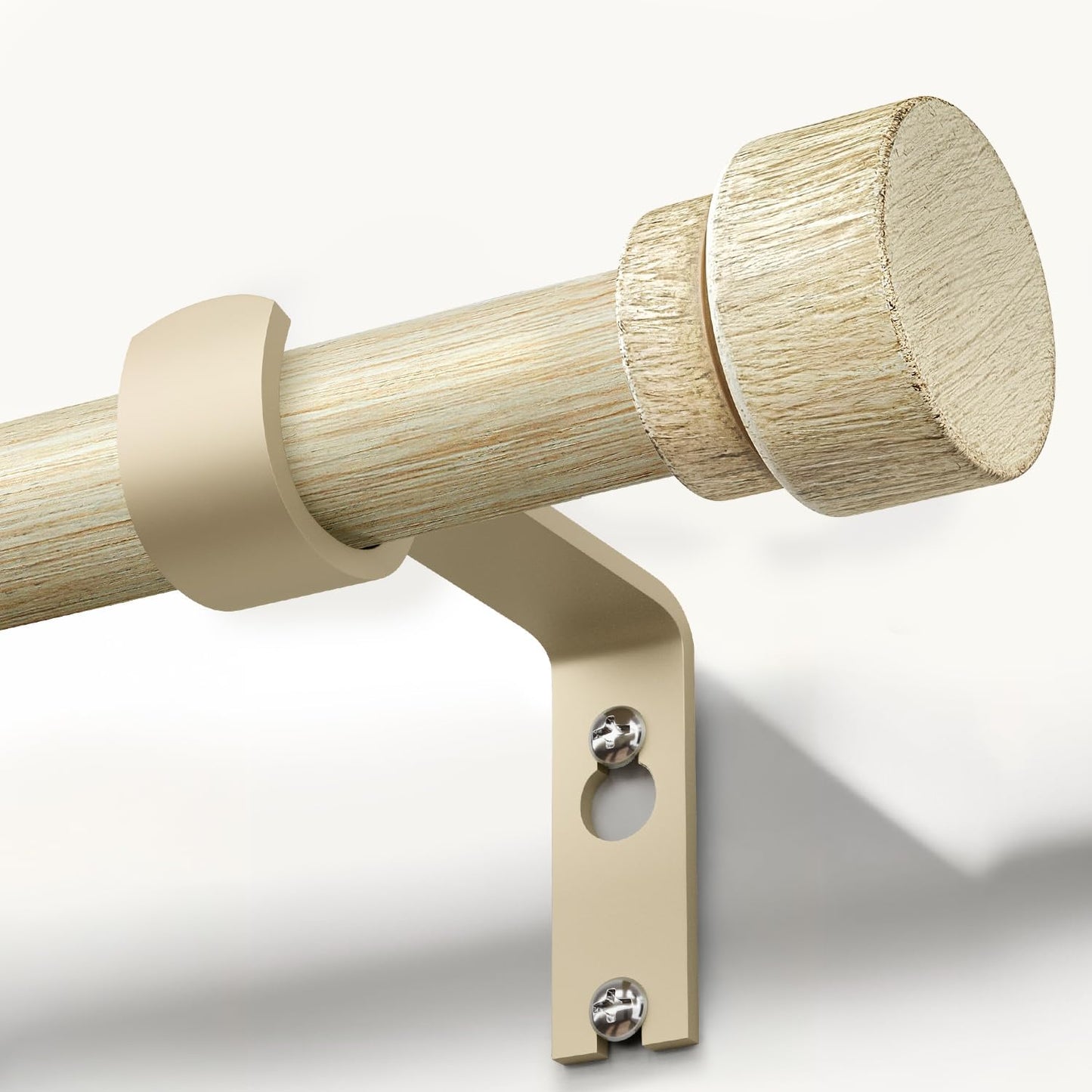 White Oak Wood Grain Curtain Rods for Windows 72 to 144 Inches 1" Diameter Boho Decorative Heavy Duty Window Curtain Rod Adjustable with Solid Finials for Living Room Bedroom Kitchen Farmhouse Outdoor