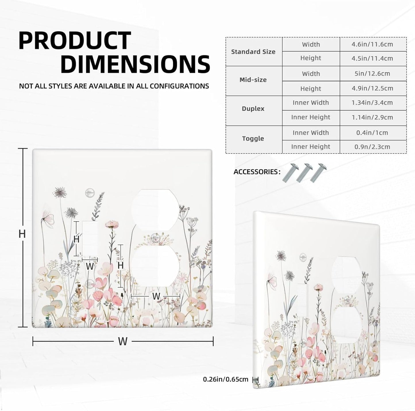 Floral Watercolor Wildflower Dandelion Plant Wallplates 1 Toggle 1 Duplex Switch Plate Electrical GFCI Faceplate Decorative Light Switch Covers for Farmhouse Bed Room Decor