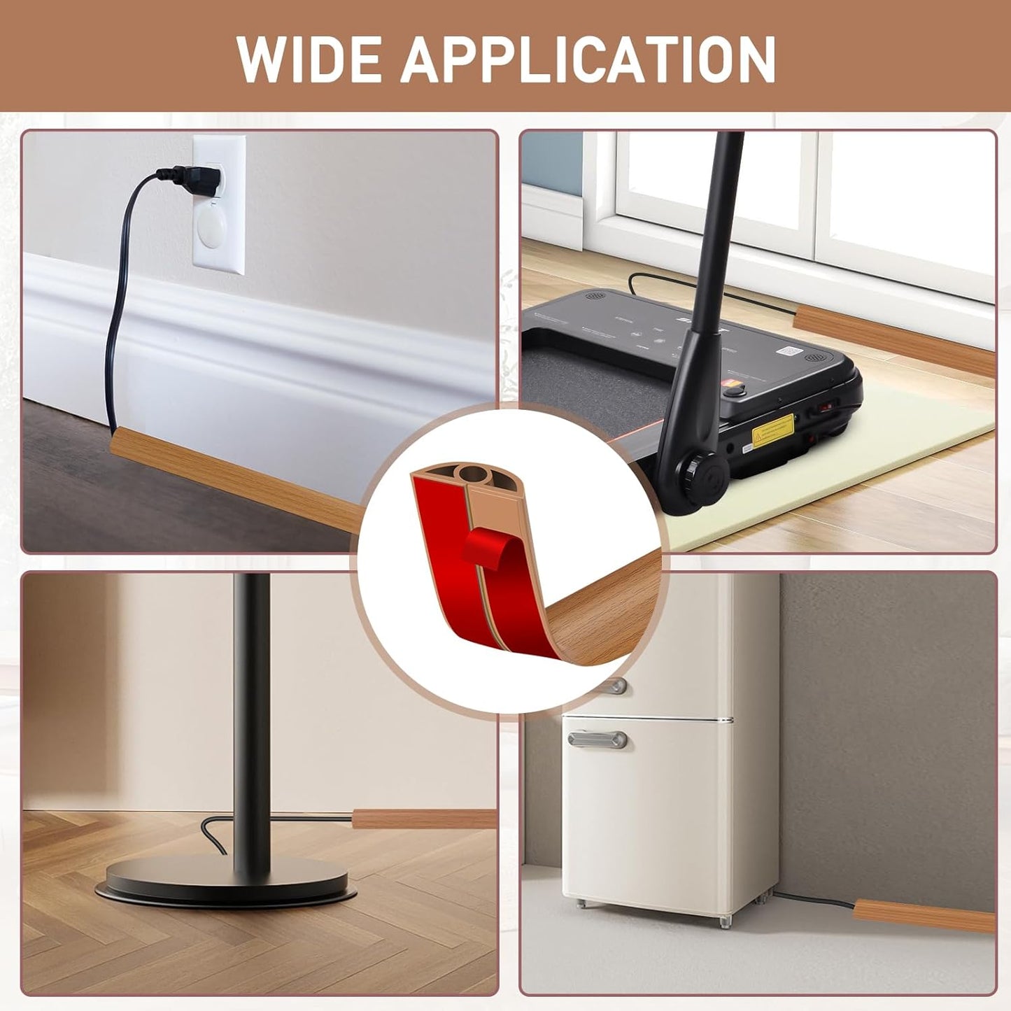 Floor Cord Cover Self Adhesive Cord Hider Floor Extension Cord Covers for Floor Power Cord Protector Cable Management Prevent Cable Trips Cable Cavity 0.32" W x 0.32" H (Light Brown Wood, 3.3Ft)