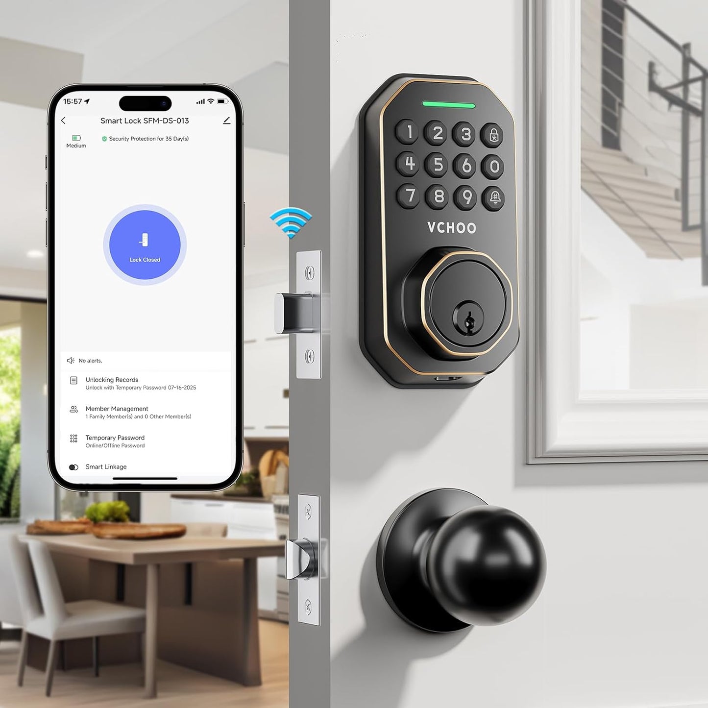 Keyless Entry Door Lock with 2 Knobs App Control Smart Locks for Front Door WiFi Door Lock Set Automatic Lock One Time Password Anti Peeping Password IP54, Bronze