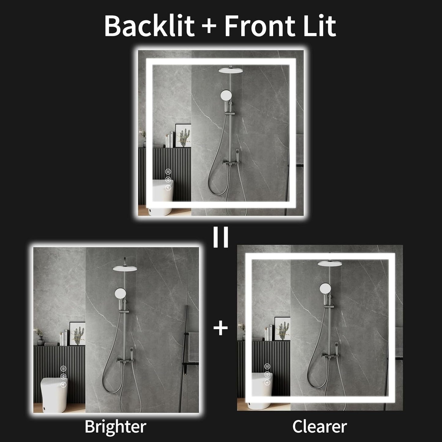 36"x36" LED Bathroom Mirror with Lights, Dimmable, Anti-Fog, Lighted Bathroom Vanity Mirror for Wall, Backlit + Front Lit, Memory Function, Shatter-Proof, Tempered Glass