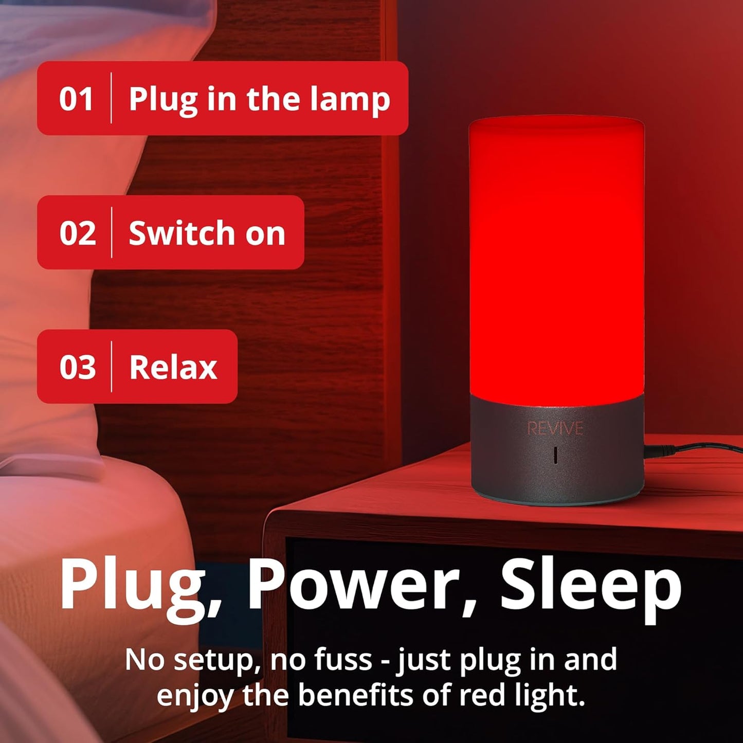 Revive - 670nm Red Lamp by Gamma - Sleep Light - Melatonin Promoting Natural Sleep Aid, Bedroom & Nursery Nightlight
