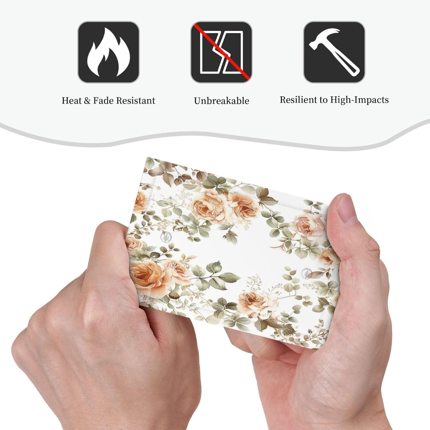 Light Switch Cover Plate Vintage Warm Color Orange Flowers And Leaves 1 Gang No Device Blank Electrical Wall Plates Faceplate Decorative Switch Plate for Bedroom living Room Decor