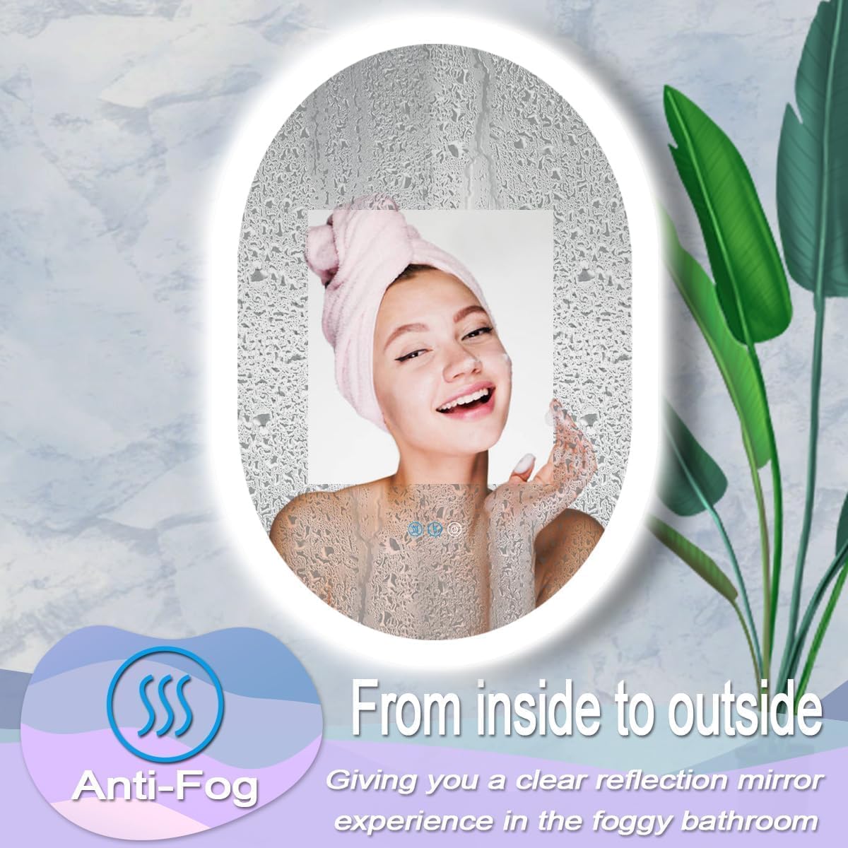 40 x 20 Inch Oval Backlit Mirror 3 Color Adjustable Brightness Backlits Oval Lighted Vanity Mirror for Bathroom Wall Horizontal Vertical Mount Antifog 40" Frameless LED Backlit Ovals Mirrors