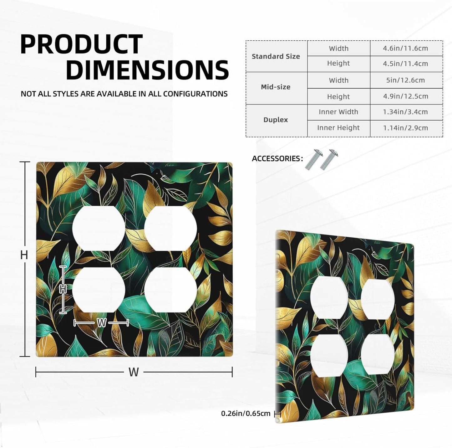 Outlet Covers Vintage Dark Green Vine Leaf Golden Plants 2 Gang Double Duplex Decorative Light Switch Covers Electrical Wallplates Socket Faceplate for Bed Room Cabin Decor