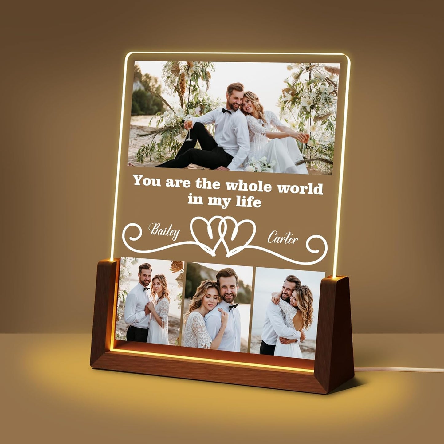 Personalized Couple Birthday Gifts For Girlfriend Boyfriend Him Her, Custom Acrylic Plaque Light Up Picture Frame With Photo Name, Customized Anniversary Christmas Gifts For Women Men Husband Wife