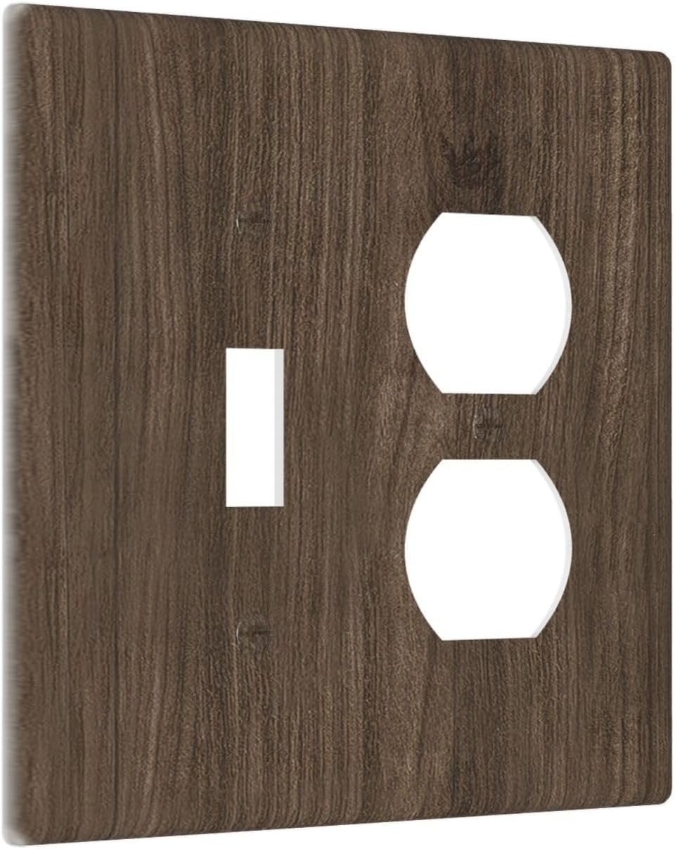 Outlet Covers Rustic Walnut Wood Grain 1 Toggle 1 Duplex Switch Plate Covers Electrical Light Switch Cover Plate Decorative Wall Plate Socket Cover for Farmhouse Cabin Decor