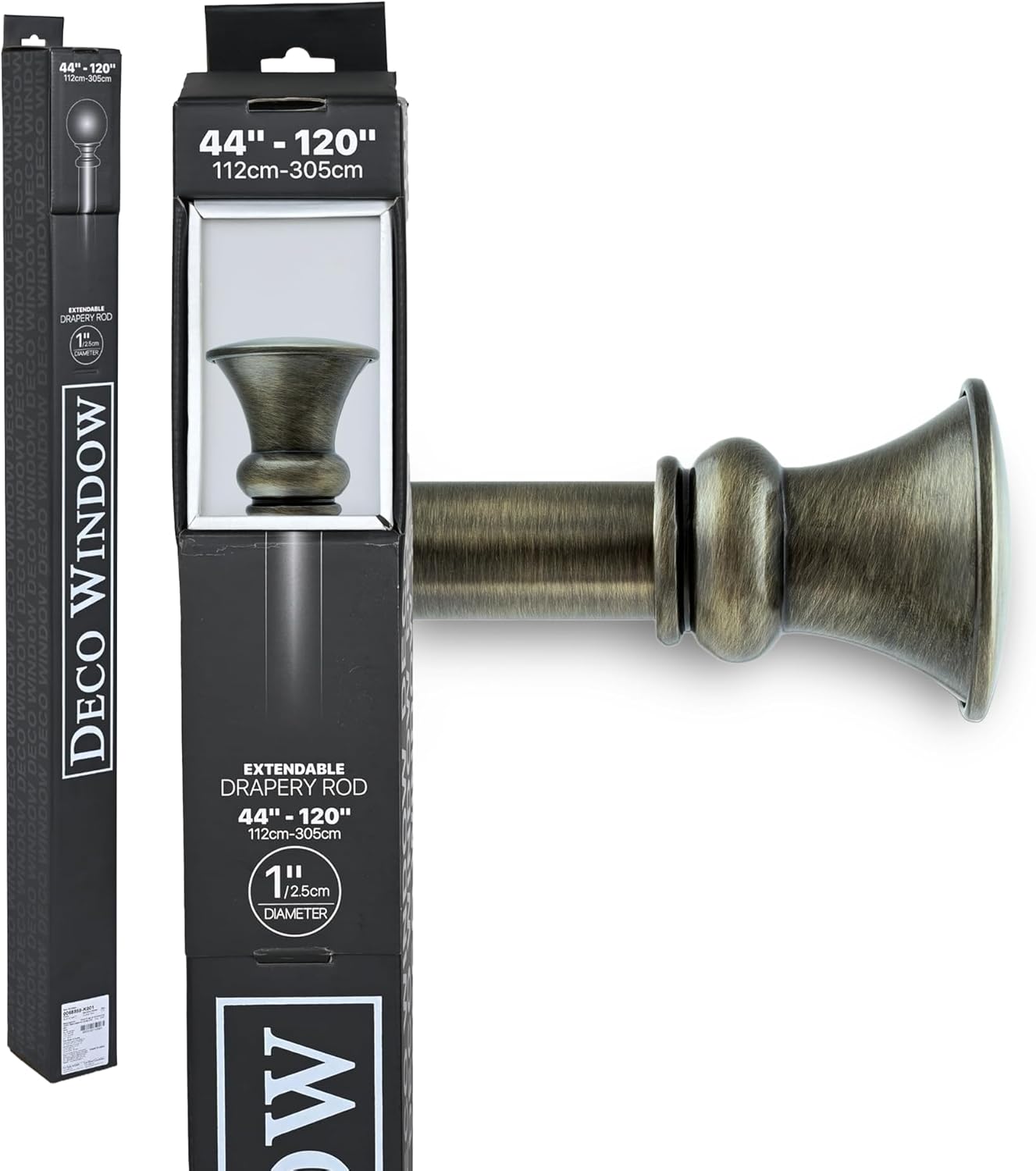 Deco Window Adjustable Curtain Rod for Windows 44 to 120 Inch (Pack of 1) Extendable Heavy Duty 1 Inch Iron Drapery Pole with Finials Wall Mounted French Door Curtain Rods (Brass)