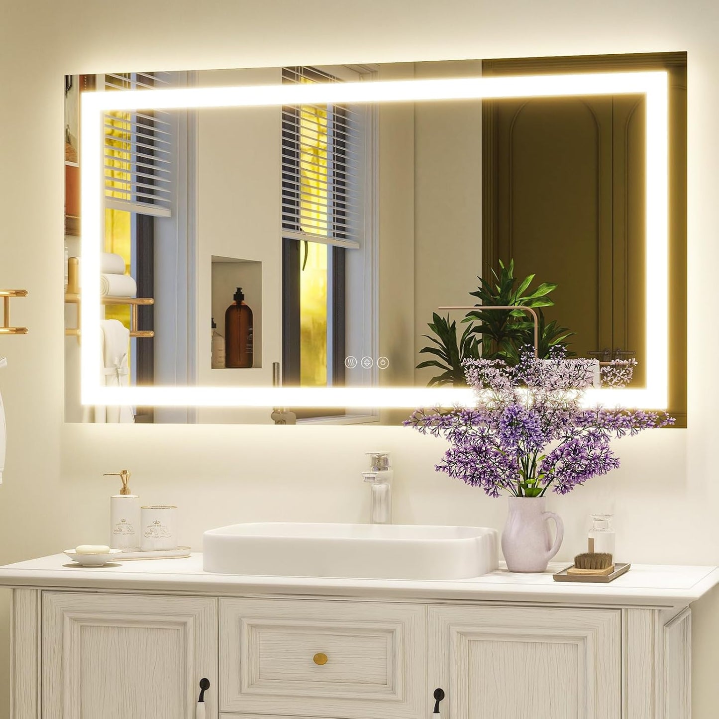 36"x 48"LED Bathroom Mirror, Backlit + Front Lit, LED Bathroom Mirror with Lights for Wall, 3 Colors, Anti-Fog, Dimmable Brightness, Memory Function, Tempered Glass