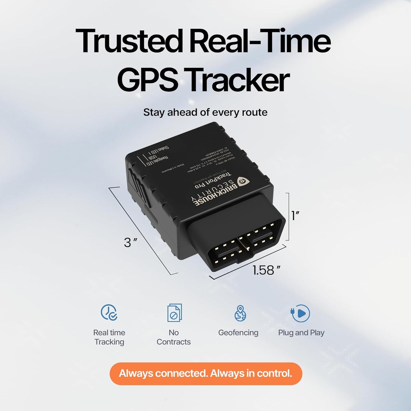 Brickhouse Security TrackPort Pro - Diagnostic GPS Tracker for Vehicles, Car Location, Speed, Battery Health, Mileage, Vehicle Diagnostic Data Report - Plugs into OBD Port - Subscription Required
