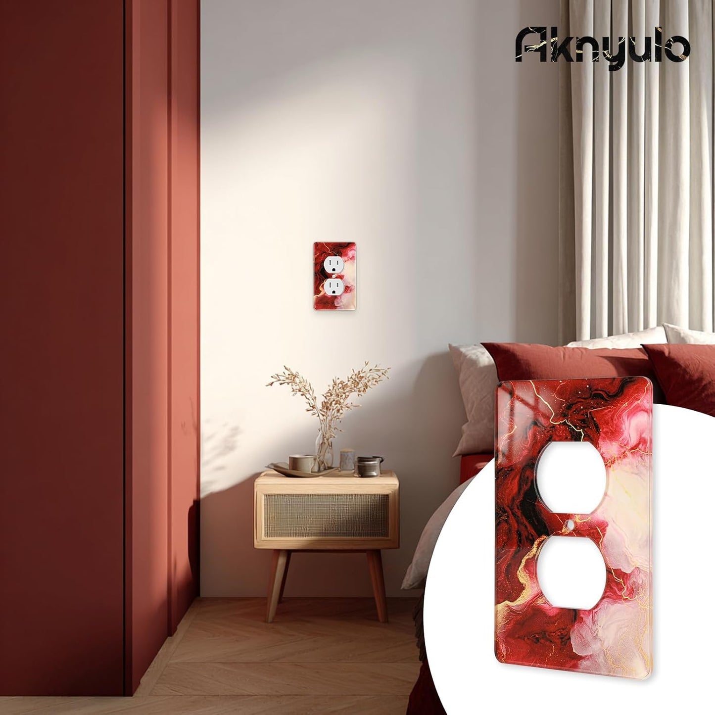 Rich Burgundy Marble Acrylic Switch Light Cover Decorative Outlet Covers Wall Plate Single Toggle Wall Plate Cover
