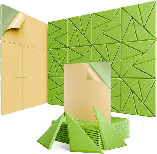 12 pack Acoustic Panels With Self-Adhesive, 12"X 12"X 0.4"Sound Proof Foam Panels, Sound Panels High Density, Soundproof Wall Panels for Home Studio Office Avocado