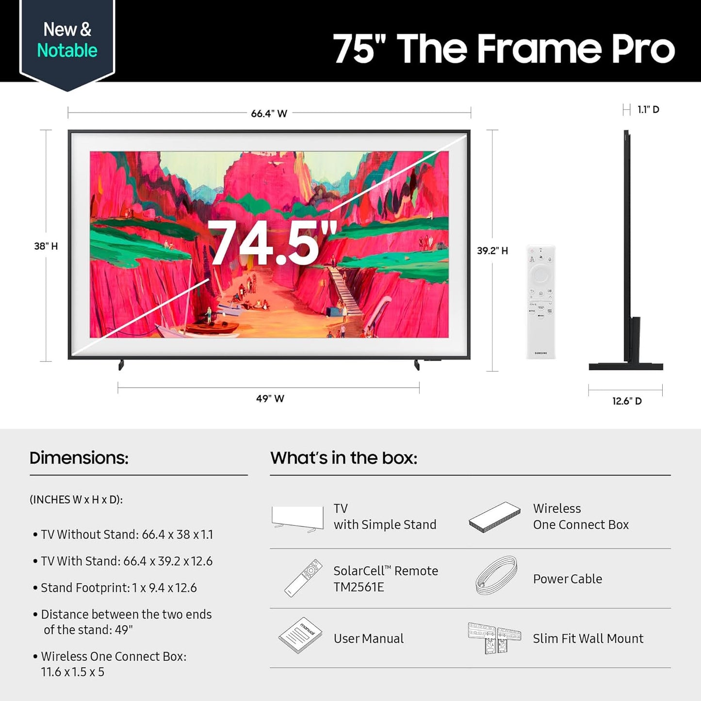 Samsung 75-Inch Class The Frame Pro LS03FW 4K Neo QLED Mini LED Smart TV (2025 Model) Slim Fit Wall Mount, Modern Frame Design, Wireless One Connect, NQ4 AI Gen3 Processor, Art Mode, Alexa Built-in