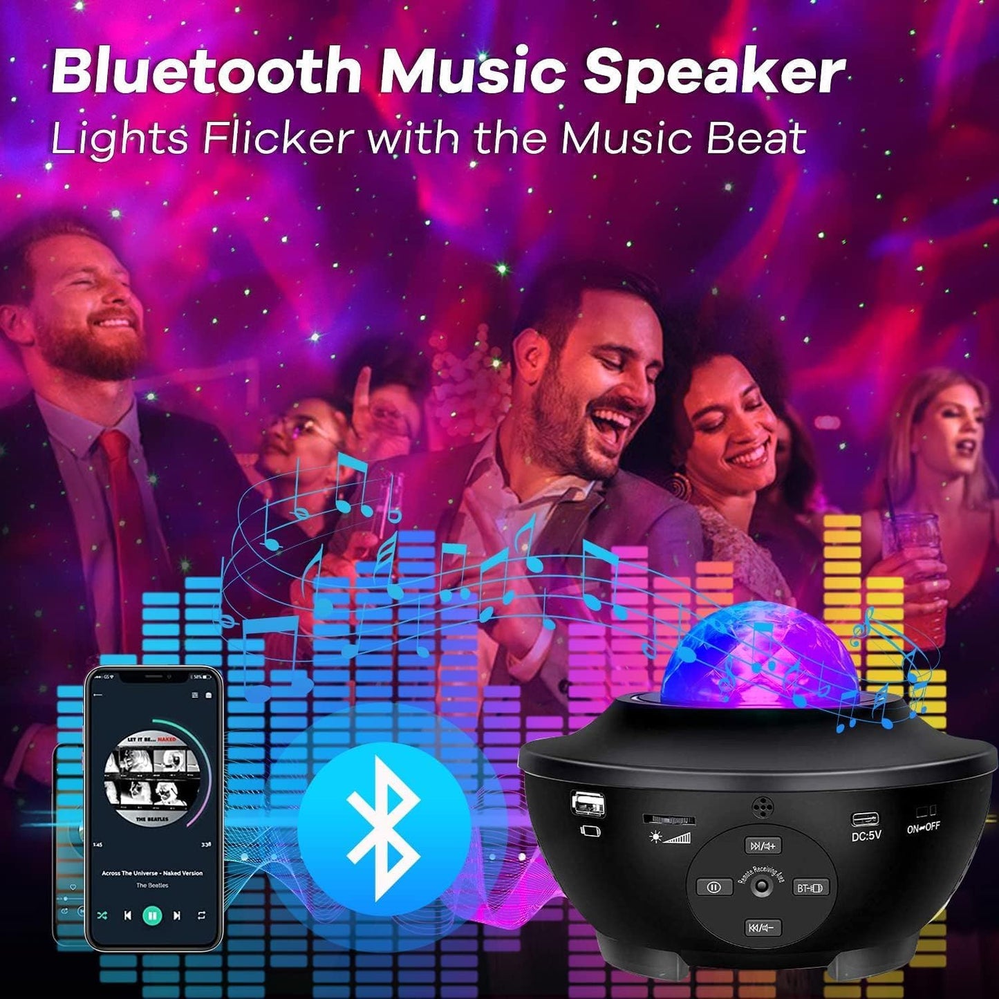 Sunbox Star Projector,Galaxy Projector Night Light with Remote Control,White Noise,Music Speaker&Timer,Starry Light Projector for Bedroom,Party,Decoration,Star Night Light