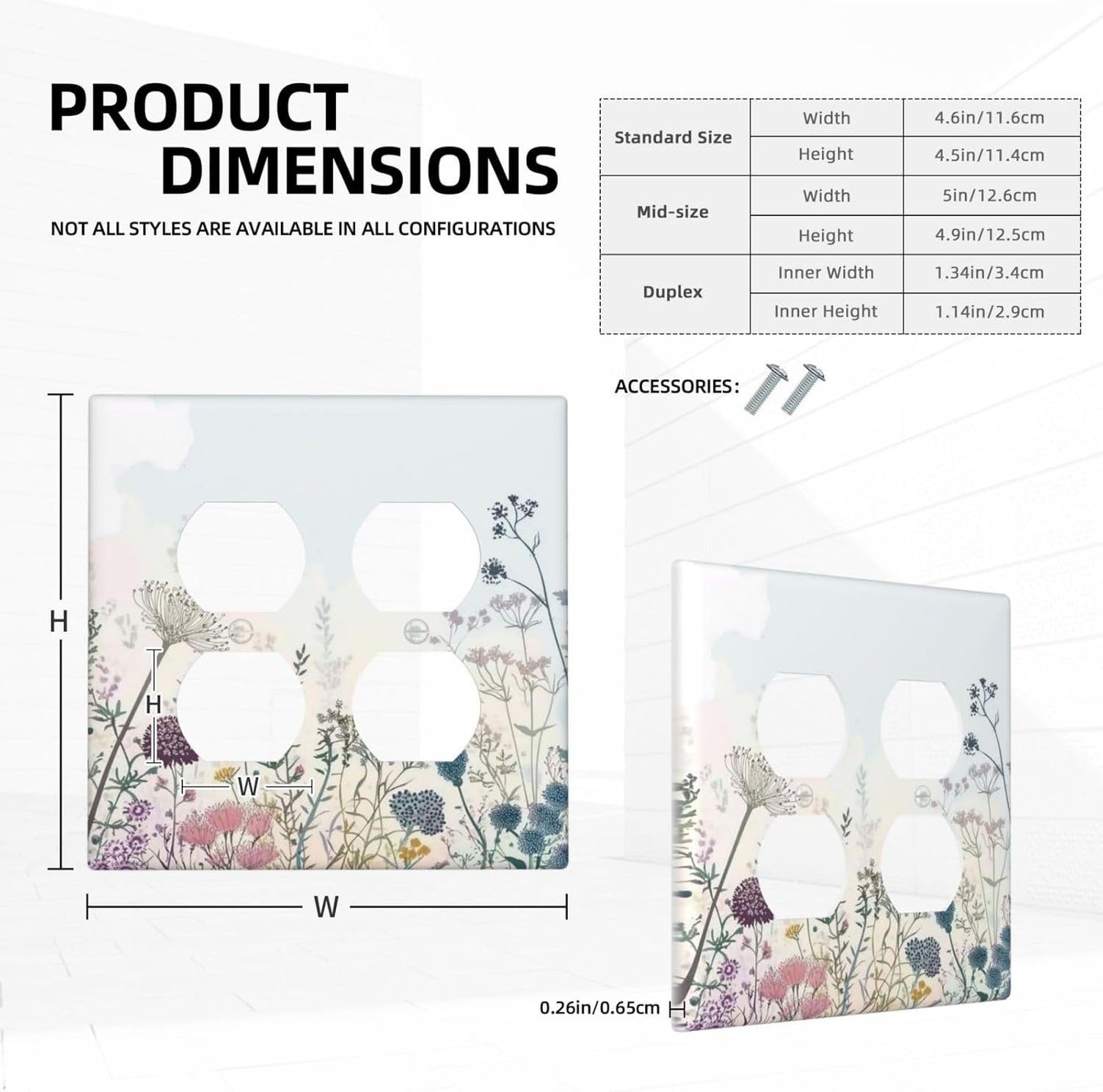 Colorful Wildflower Watercolor Dandelion Floral Outlet Covers 2 Gang Double Duplex Decorative Light Switch Covers Electrical Wallplates Socket Faceplate For Cabin Home Decor