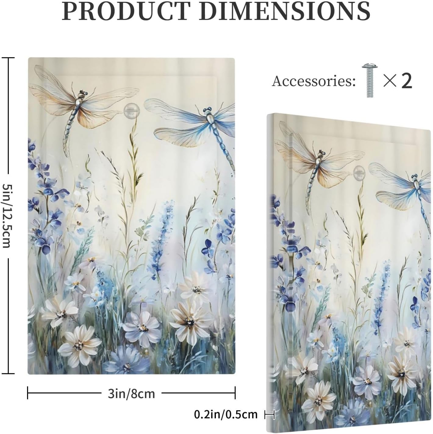 Decorative Light Switch Cover Plate Watercolor Dragonfly Blue Wihte Flower 1 Gang No Device Single Blank Outlet Covers Wall Plates for Electrical Outlets Faceplate for Bedroom Home Decor