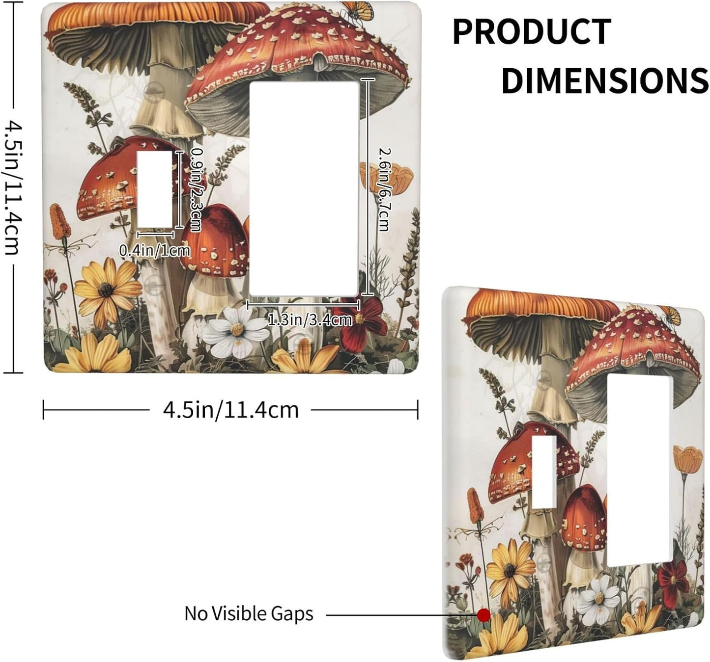 Outlet Covers Mushroom Forest Butterfly Wild Flower 1 Toggle 1 Rocker Combination Decorative Wall Plate Electrical Switch Plates Light Switch Cover Plate For Bed Room Living Room Decor