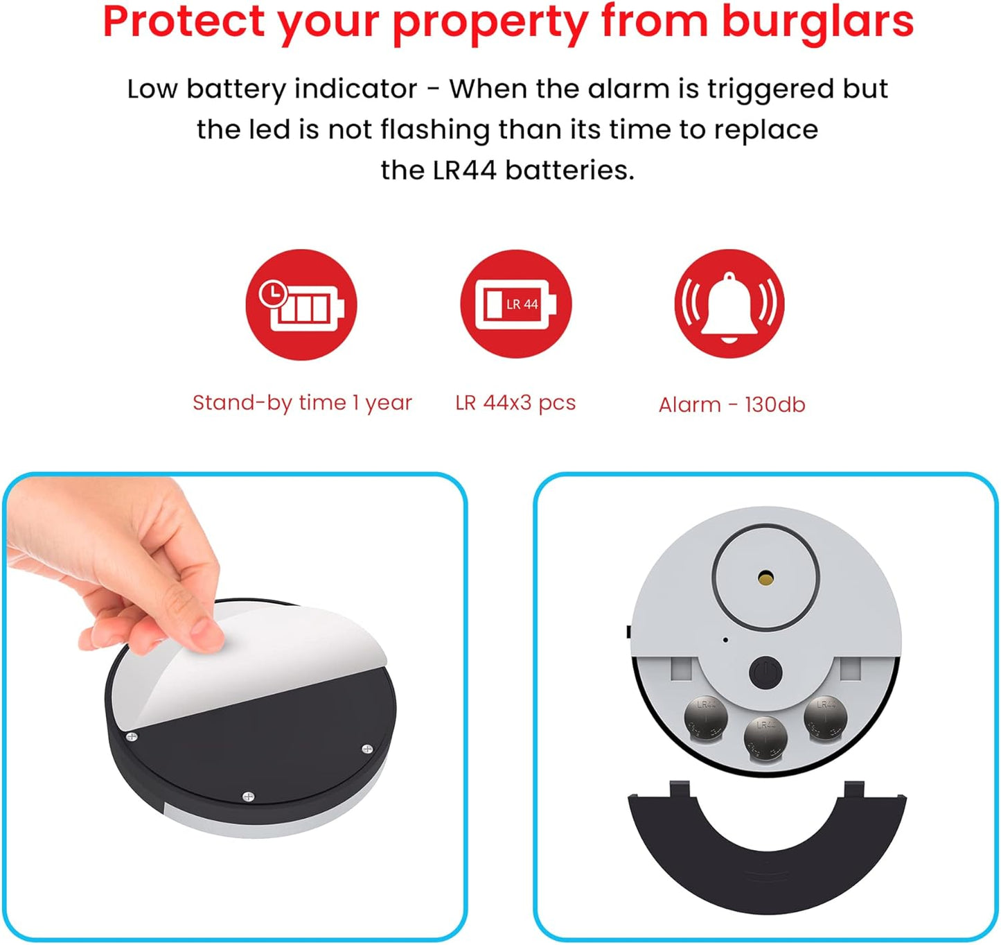CATSONIC Premium Window Alarm Device Set - Extra Loud 130dB Alarm & Vibration Sensors - Universal Compatibility & Easy Installation - Great for Home, Office & RV Security (6 Set Black)