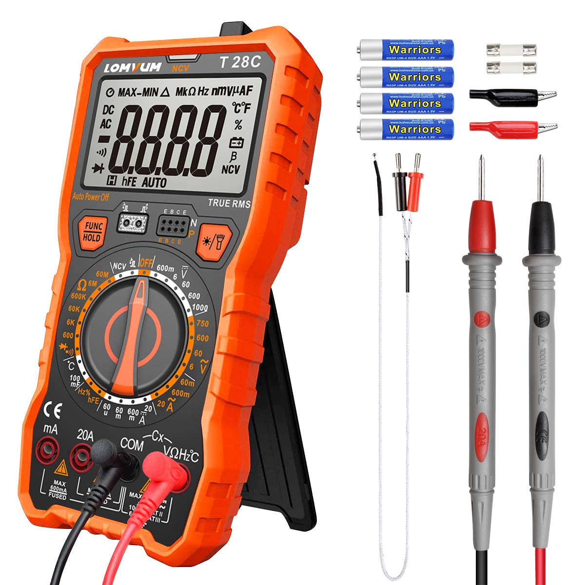 Lomvum Digital Multimeter 6000 Counts TRMS Auto-Ranging Portable Multimeter with AC DC Voltmeter and Ohmmeter Tester，Measures Voltage Current Capacitance Resistance Temperature Frequency Diode (T6)