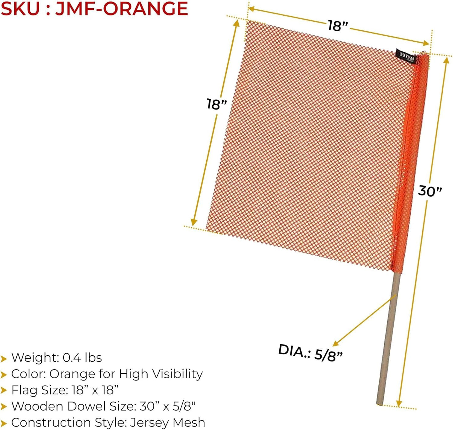 Mytee Products (8 Pack) 18"x18" Orange Safety Flags for Truck Loads w/Dowel - DOT Compliant Jersey Mesh Warning Flags on Stick for Oversize Wide Load, Construction, Road Traffic, Pedestrian Signs