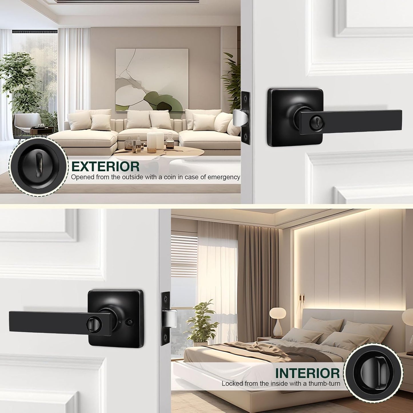 GOBEKOR 2 Pack Black Door Handles,Privacy Bedroom Door Levers with Lock,Matte Black