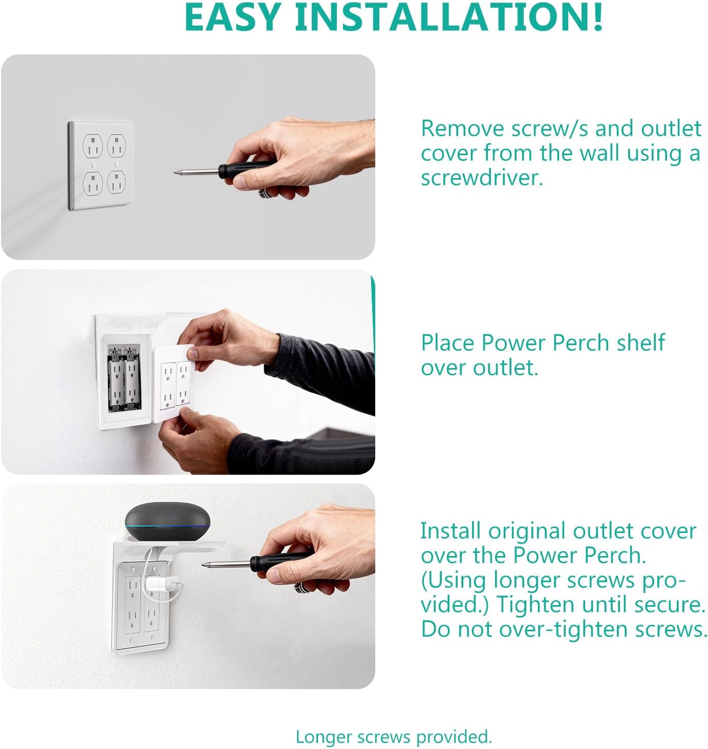 WALI Double Outlet Shelf Wall Holder – Bathroom Shelf Duplex for Electric Toothbrush, HomePod Mini, Echo Dot & Phone Charging – White (DLS001)