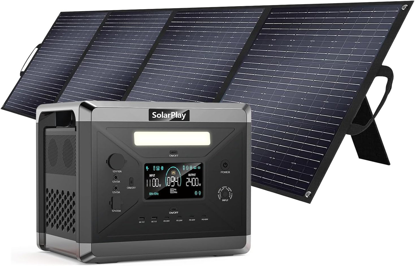 SolarPlay 2400W Portable Power Station, 2160Wh Large Capacity Solar Generator with 200W Solar Panel, BMS Emergency Power Station for Home Backup, Camping, Outdoor Battery Backup