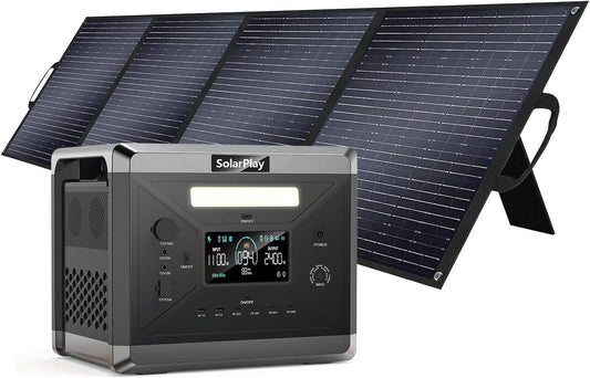SolarPlay 2400W Portable Power Station, 2160Wh Large Capacity Solar Generator with 200W Solar Panel, BMS Emergency Power Station for Home Backup, Camping, Outdoor Battery Backup