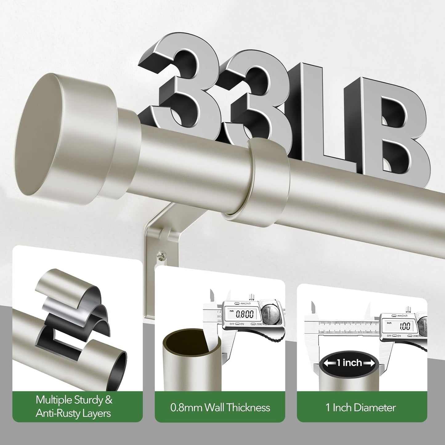 Curtain Rods for Windows 72 to 144, 1 Inch Adjustable Heavy Duty Long Window Drapery Rods with End Caps, Indoor Outdoor Curtain Rod for Patio Bedroom, Size 32" - 150", Brushed Nickel