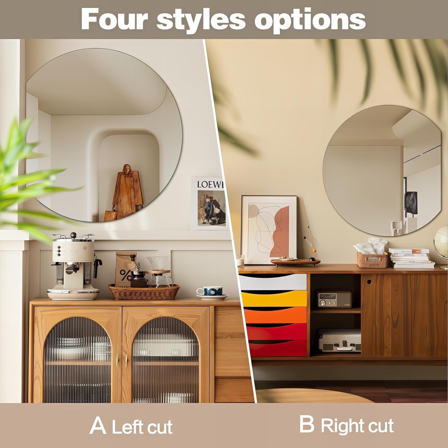 Half Moon Bathroom Mirror 28", Modern Frameless Wall Mirror, Hanging Decorative Vanity Mirror, Minimalist Explosion Proof Semi Circle Mirror for Living Room Bedroom Entryway, Down Cut