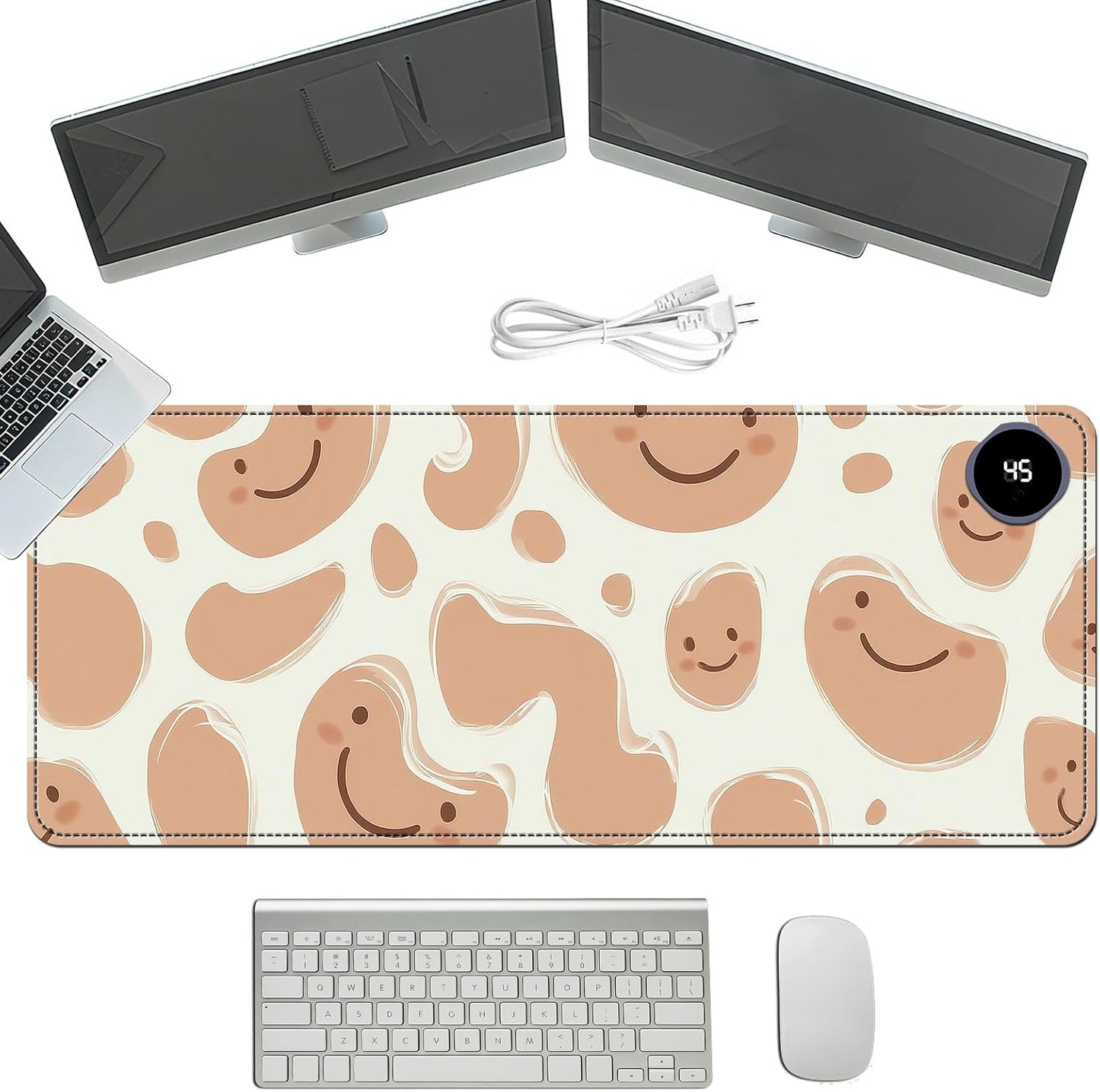 Heated Mouse Pad with 3 Temperature Settings(104°F–122°F),Large 31.5x13 Inch PU Leather Heated Desk Mat,Waterproof Warming Pad for Office,Gaming & Cold Hands Relief,Abstract Geometrical